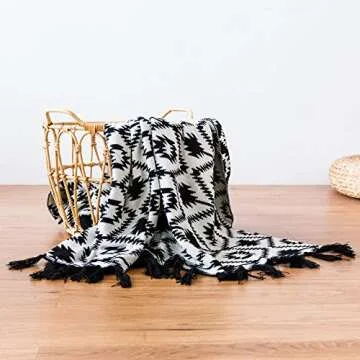 Snugtown 100% Cotton Cable Knit Double Layer Warm Cozy Throw Blanket, Tribal Aztec Pattern Home Deco...