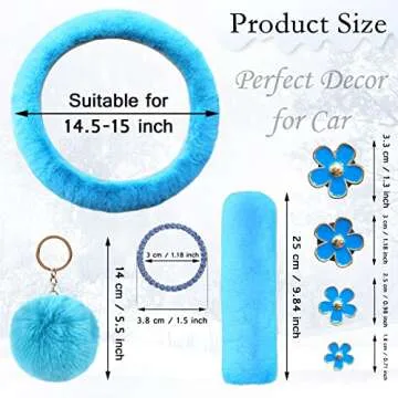 Fluffy Car Steering Wheel Cover Set for Women - 11 Pcs