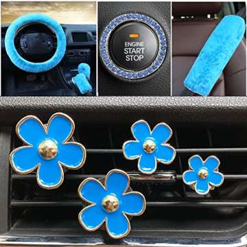 Fluffy Car Steering Wheel Cover Set for Women - 11 Pcs