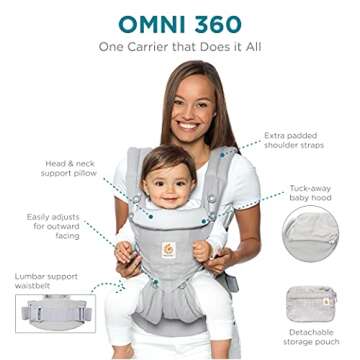Ergobaby Omni 360 All-Position Baby Carrier for Newborn to Toddler with Lumbar Support (7-45 Pounds), Batik Indigo
