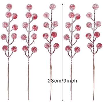 24 Pieces Artificial Holly Berry Stems 9" Christmas Berry Picks Sprays Snowy Fake Red Berries for Christmas Tree Branches Fillers Ornaments Valentine DIY Crafts Wedding Home Party Winter Decor (24)