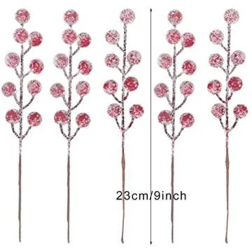 24 Pieces Artificial Holly Berry Stems 9" Christmas Berry Picks Sprays Snowy Fake Red Berries for Christmas Tree Branches Fillers Ornaments Valentine DIY Crafts Wedding Home Party Winter Decor (24)