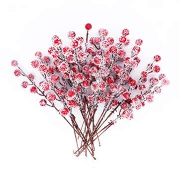24 Pieces Artificial Holly Berry Stems 9" Christmas Berry Picks Sprays Snowy Fake Red Berries for Christmas Tree Branches Fillers Ornaments Valentine DIY Crafts Wedding Home Party Winter Decor (24)