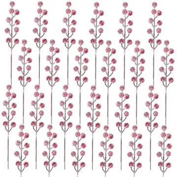 24 Pieces Artificial Holly Berry Stems 9" Christmas Berry Picks Sprays Snowy Fake Red Berries for Christmas Tree Branches Fillers Ornaments Valentine DIY Crafts Wedding Home Party Winter Decor (24)