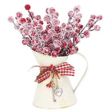 24 Pieces Artificial Holly Berry Stems 9" Christmas Berry Picks Sprays Snowy Fake Red Berries for Christmas Tree Branches Fillers Ornaments Valentine DIY Crafts Wedding Home Party Winter Decor (24)