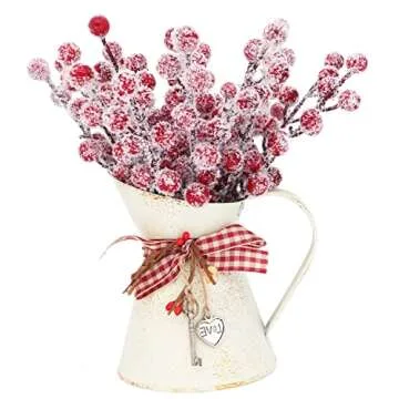 24 Pieces Artificial Holly Berry Stems 9" Christmas Berry Picks Sprays Snowy Fake Red Berries for Christmas Tree Branches Fillers Ornaments Valentine DIY Crafts Wedding Home Party Winter Decor (24)