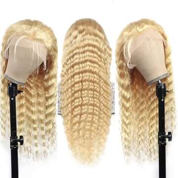 613 Lace Front Wig Human Hair Deep Wave 613 frontal wig 13x4 Blonde Wig Human Hair Pre Plucked with Baby Hair Brazilian Virgin Blonde Lace Front Wig for Women (20inch, Blonde Deep Wave Wig)