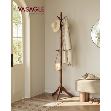 VASAGLE Solid Wood Coat Rack 10 Hooks Entryway Organizer