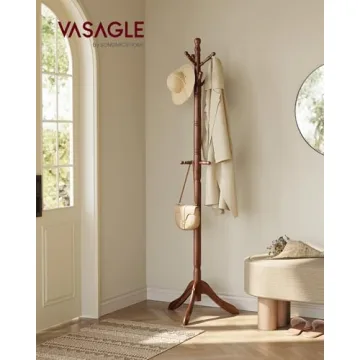 VASAGLE Solid Wood Coat Rack 10 Hooks Entryway Organizer