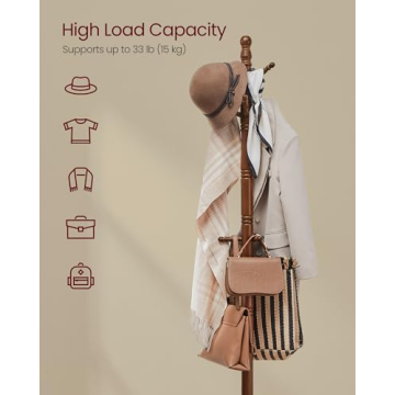 VASAGLE Solid Wood Coat Rack 10 Hooks Entryway Organizer