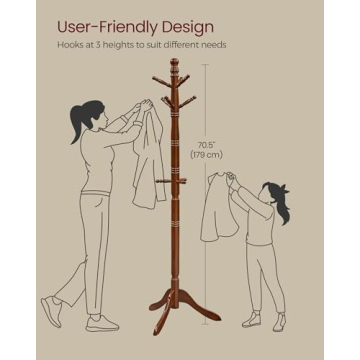 VASAGLE Solid Wood Coat Rack 10 Hooks Entryway Organizer