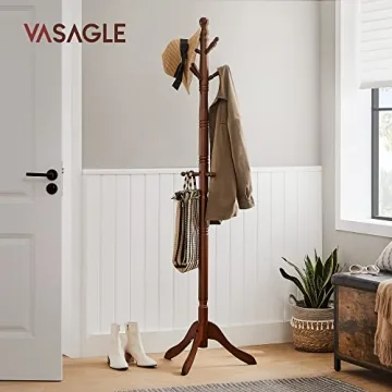 VASAGLE Solid Wood Coat Rack 10 Hooks Entryway Organizer