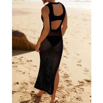 Bsubseach Crochet Cover Ups for Swimwear Women Hollow Out Swimsuit Coverup Backless Bikini Beach Dre...