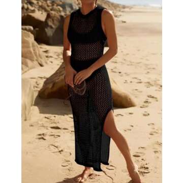 Bsubseach Crochet Cover Ups for Swimwear Women Hollow Out Swimsuit Coverup Backless Bikini Beach Dress Black