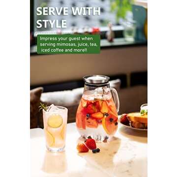 SUSTEAS 2 Liter Glass Pitcher, Water Pitcher with Removable Lid And Wide Handle, Easy Clean Juice Jug for Fridge, Beverage Carafe for Cold/Hot Water, Iced Tea, 1 Long-Handled Brush Included