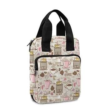 Xoenoiee Coffee Theme Print Bible Cover for Women Men Book Case Church Bible Protective with Handle and Zipper Pocket Tote Bible Bag