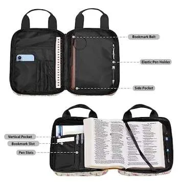 Xoenoiee Coffee Theme Print Bible Cover for Women Men Book Case Church Bible Protective with Handle and Zipper Pocket Tote Bible Bag