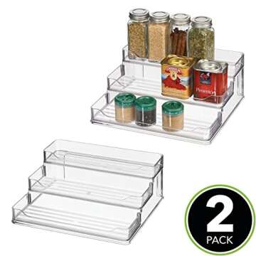 mDesign Plastic Kitchen 3-Tier Spice Rack Holder, Storage Organizer for Cabinet, Counter, Pantry, Sh...