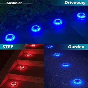 SIEDiNLAR Solar Deck Lights Outdoor 2 Modes 16 LEDs Driveway Markers Dock Light Solar Powered Waterproof for Ground Step Stair Pathway Walkway Garden Yard Road 4 Pack (Blue/Red)