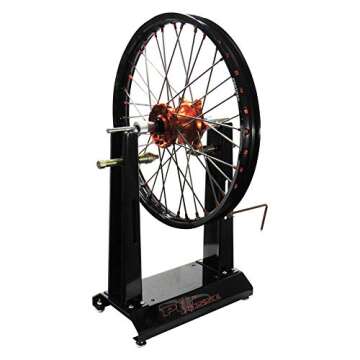 Pit Posse Motorcycle Rim Tire Wheel Balancer Balancing Spin Static Truing Stand – Adjustable Centering Cones, Frame Rails and Legs – Accurate – 5 Year Warranty