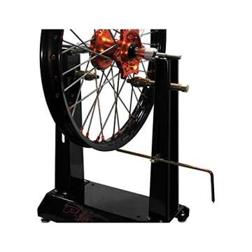 Pit Posse Motorcycle Rim Tire Wheel Balancer Balancing Spin Static Truing Stand – Adjustable Centering Cones, Frame Rails and Legs – Accurate – 5 Year Warranty
