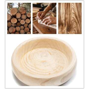 GYHJA Decorative Wood Bowl Hand Carved Centerpiece Paulownia Round Dough Serving Wooden Bowls For De...
