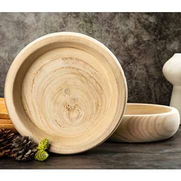 GYHJA Decorative Wood Bowl Hand Carved Centerpiece Paulownia Round Dough Serving Wooden Bowls For Decor Large, Natural(11.4in)