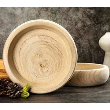 GYHJA Decorative Wood Bowl Hand Carved Centerpiece Paulownia Round Dough Serving Wooden Bowls For Decor Large, Natural(11.4in)