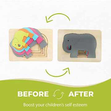 TEKOR Wooden Multi-Layered Animal Puzzles Unique Elephant Wooden Animal Puzzle Montessori Panel Early Educational Toys for Kids Ages 2 and Up | Colorful Wooden Puzzle for Toddlers