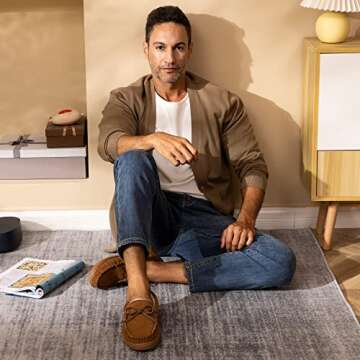 DREAM PAIRS Men's Moccasin Slippers Fuzzy Plush House Shoes Indoor Outdoor Fleece Lining Loafers,Size 10,TAN,FUR-LOAFER-01