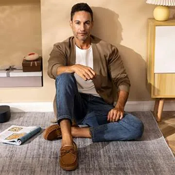 DREAM PAIRS Men's Moccasin Slippers Fuzzy Plush House Shoes Indoor Outdoor Fleece Lining Loafers,Size 10,TAN,FUR-LOAFER-01