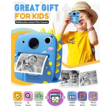 Prysyedawn Kids Camera Instant Print - Creative Photography Gift for 3-8 Year Olds