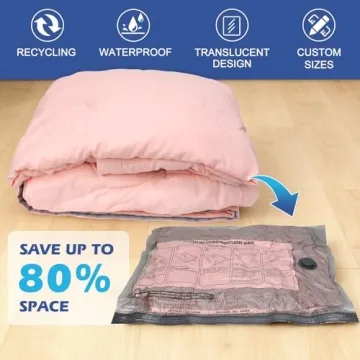 Fantictas Travel Vacuum Storage Bags with Rechargeable Air Pump - 12 Pack Space Saver Bags for Cloth...