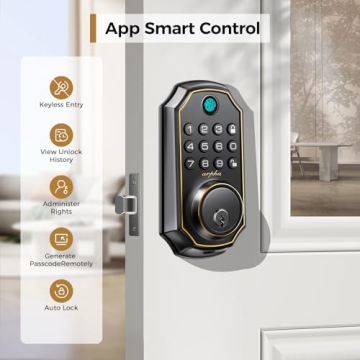 ARPHA Keyless Entry Door Lock D280, 5 in 1 Smart Fingerprint Door Lock, Keypad Deadbolt with 2 Keys, One Touch Lock/Unlock, Auto-Lock, One Time Code, Zinc Alloy