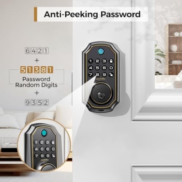 ARPHA Keyless Entry Door Lock D280, 5 in 1 Smart Fingerprint Door Lock, Keypad Deadbolt with 2 Keys, One Touch Lock/Unlock, Auto-Lock, One Time Code, Zinc Alloy