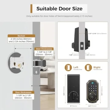 ARPHA Keyless Entry Door Lock D280, 5 in 1 Smart Fingerprint Door Lock, Keypad Deadbolt with 2 Keys, One Touch Lock/Unlock, Auto-Lock, One Time Code, Zinc Alloy