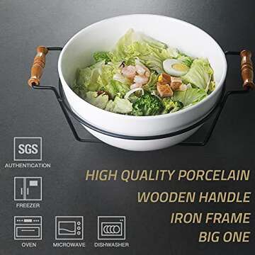 Sweejar 2.8 Quarts Porcelain Bowl for Salad Popcorn Fruit Snacks, 9" Large Bowl with a Stand, Serving for Family Party(White)