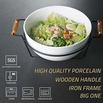 Sweejar 2.8 Quarts Porcelain Bowl for Salad Popcorn Fruit Snacks, 9" Large Bowl with a Stand, Serving for Family Party(White)