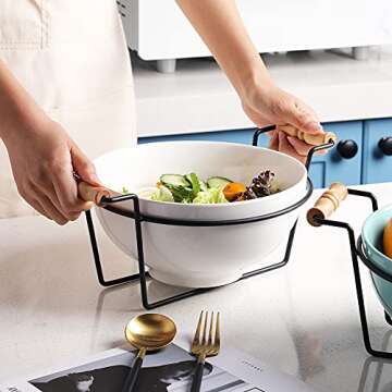 Sweejar 2.8 Quarts Porcelain Bowl for Salad Popcorn Fruit Snacks, 9" Large Bowl with a Stand, Serving for Family Party(White)