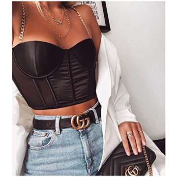 Women¡®s Sexy Mesh Bustier Crop Top Backless Chain Straps Push Up Padded Corset Top Bra for Party Club Rave Outfit Black S