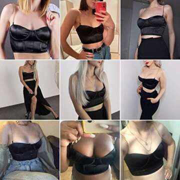 Women¡®s Sexy Mesh Bustier Crop Top Backless Chain Straps Push Up Padded Corset Top Bra for Party Club Rave Outfit Black S
