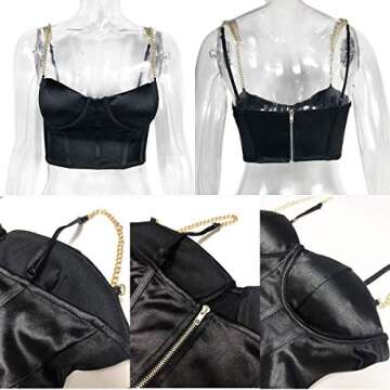 Women¡®s Sexy Mesh Bustier Crop Top Backless Chain Straps Push Up Padded Corset Top Bra for Party Club Rave Outfit Black S