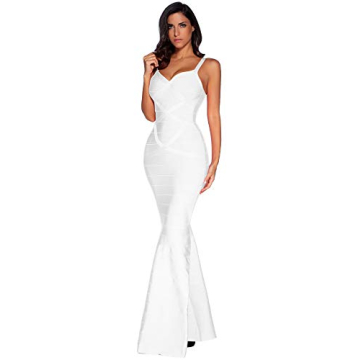 meilun Women's Maxi Bandage Dress Fishtail Bodycon Formal Evening Dresses (S, White)