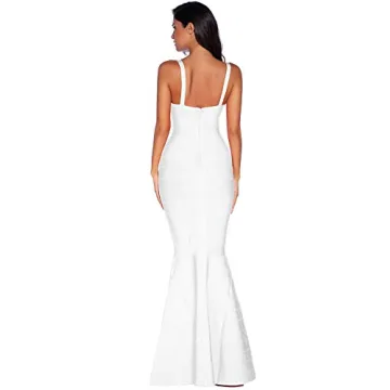 meilun Women's Maxi Bandage Dress Fishtail Bodycon Formal Evening Dresses (S, White)
