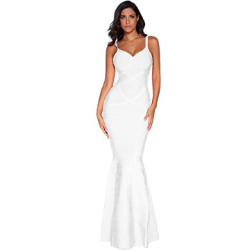 meilun Women's Maxi Bandage Dress Fishtail Bodycon Formal Evening Dresses (S, White)