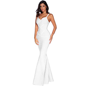 meilun Women's Maxi Bandage Dress Fishtail Bodycon Formal Evening Dresses (S, White)