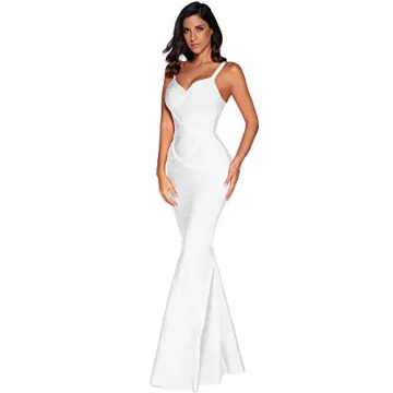 meilun Women's Maxi Bandage Dress Fishtail Bodycon Formal Evening Dresses (S, White)