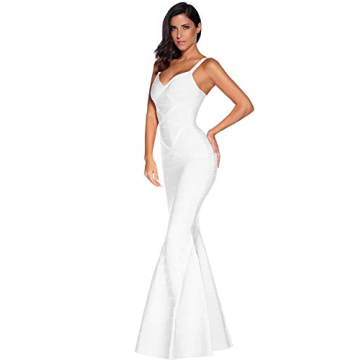 meilun Women's Maxi Bandage Dress Fishtail Bodycon Formal Evening Dresses (S, White)
