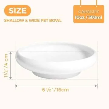 ComSaf Cat Food Water Bowl, Wide Shallow Ceramic Cat Dish, Non Spill Pet Bowl,10oz, Pack of 2