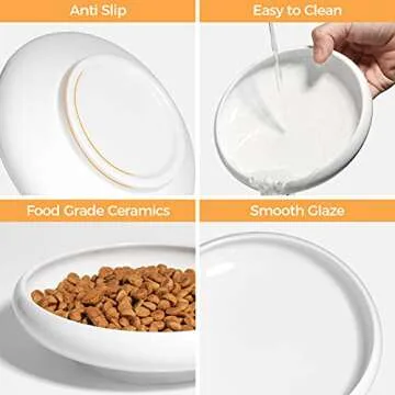 ComSaf Cat Food Water Bowl, Wide Shallow Ceramic Cat Dish, Non Spill Pet Bowl,10oz, Pack of 2